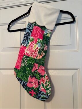 Lilly Pulitzer Floral Patchwork Holiday Stocking in Pink, Green, White, Blue